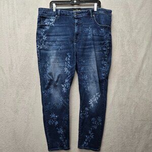 Lucky Brand 22W Hayden Skinny Medium Wash Denim Jeans Floral Bleach Distress Plu